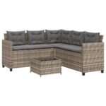 Garden Sofa with Table Cushions L-Shaped Grey Poly Rattan