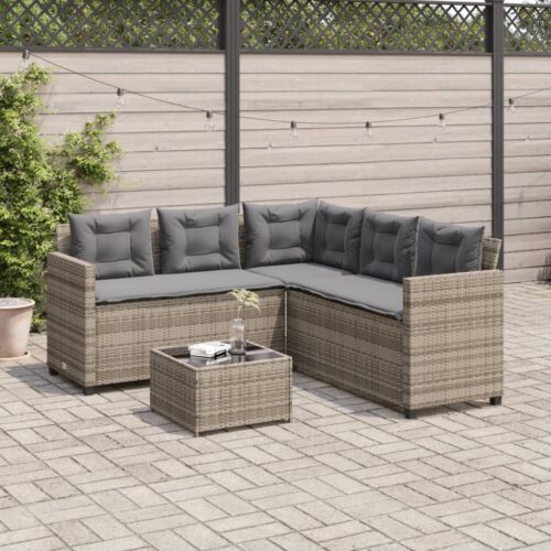 Garden Sofa with Table Cushions L-Shaped Grey Poly Rattan - Image 3