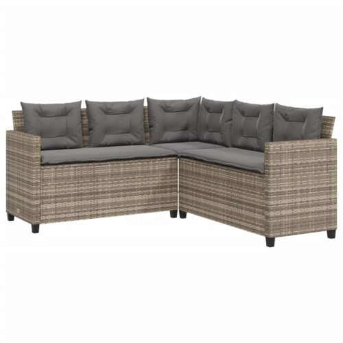 Garden Sofa with Table Cushions L-Shaped Grey Poly Rattan - Image 5