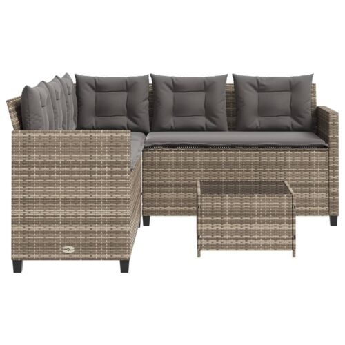 Garden Sofa with Table Cushions L-Shaped Grey Poly Rattan - Image 6