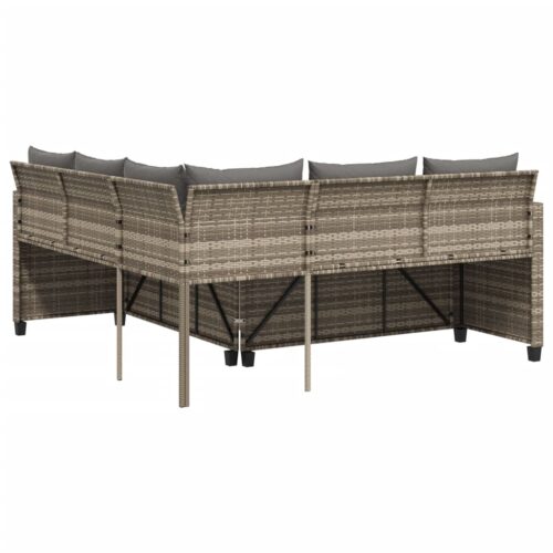 Garden Sofa with Table Cushions L-Shaped Grey Poly Rattan - Image 7