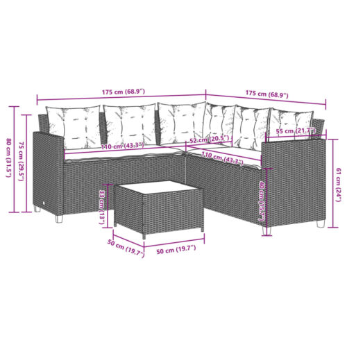 Garden Sofa with Table Cushions L-Shaped Grey Poly Rattan - Image 11