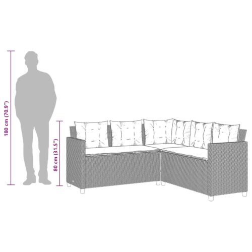 Garden Sofa with Table Cushions L-Shaped Grey Poly Rattan - Image 12