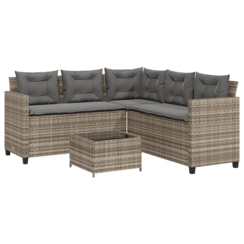 Garden Sofa with Table Cushions L-Shaped Grey Poly Rattan - Image 13