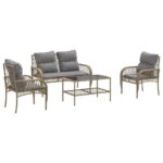 4-Piece Garden Sofa Set with Cushions Beige Poly Rattan