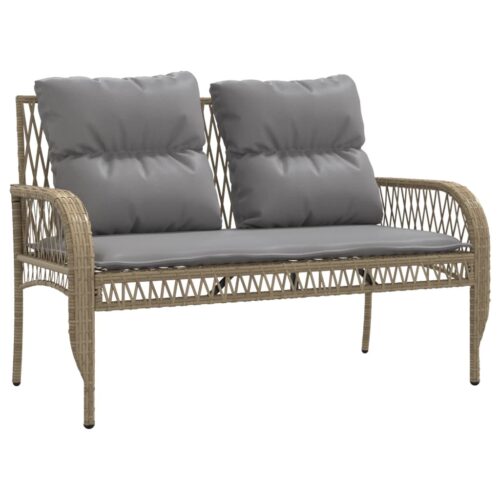 4-Piece Garden Sofa Set with Cushions Beige Poly Rattan - Image 4