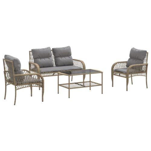 4-Piece Garden Sofa Set with Cushions Beige Poly Rattan - Image 13