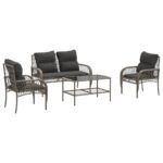 4-Piece Garden Sofa Set with Cushions Grey Poly Rattan