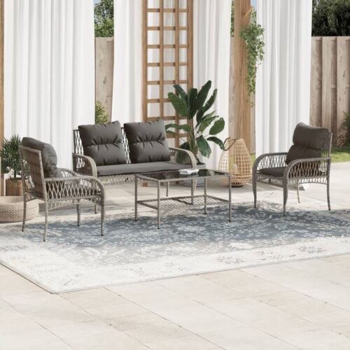 4-Piece Garden Sofa Set with Cushions Grey Poly Rattan - Image 2