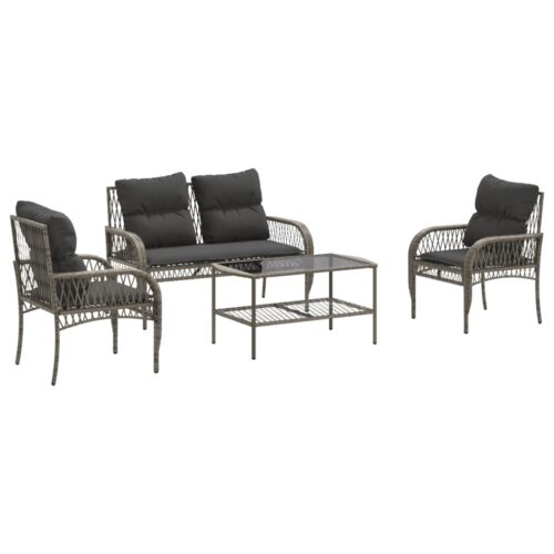 4-Piece Garden Sofa Set with Cushions Grey Poly Rattan - Image 13