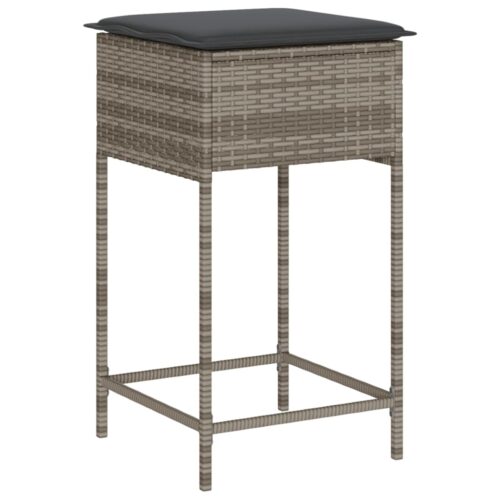 3-Piece Garden Bar Set with Cushions Grey Poly Rattan - Image 4