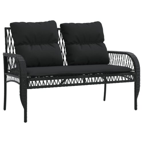 4-Piece Garden Sofa Set with Cushions Black Poly Rattan - Image 4