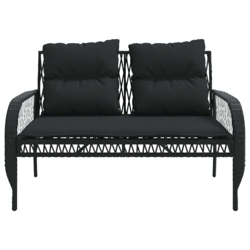 4-Piece Garden Sofa Set with Cushions Black Poly Rattan - Image 7