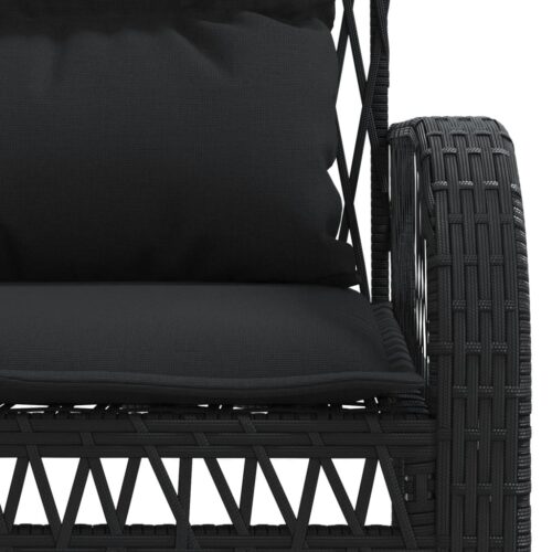 4-Piece Garden Sofa Set with Cushions Black Poly Rattan - Image 10
