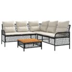 2-Piece Garden Sofa Set with Cushions Black Poly Rattan