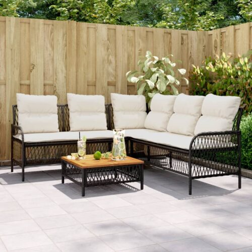 2-Piece Garden Sofa Set with Cushions Black Poly Rattan - Image 2