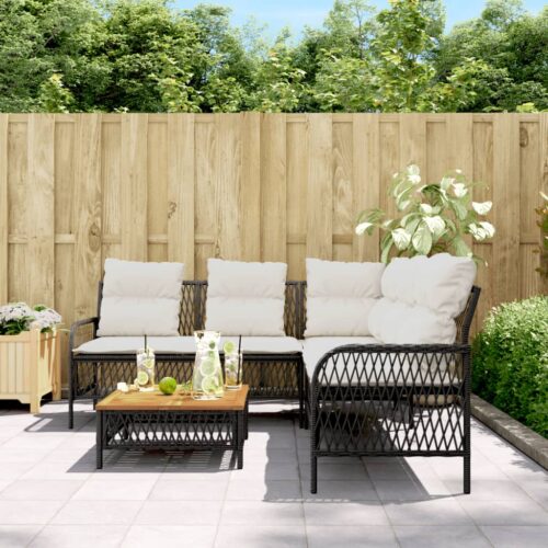 2-Piece Garden Sofa Set with Cushions Black Poly Rattan - Image 3