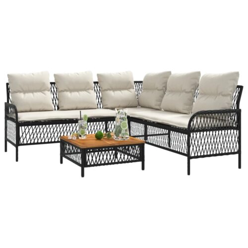 2-Piece Garden Sofa Set with Cushions Black Poly Rattan - Image 4