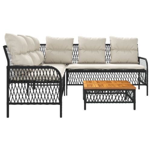2-Piece Garden Sofa Set with Cushions Black Poly Rattan - Image 6