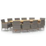 11-Piece Garden Dining Set with Cushions Grey