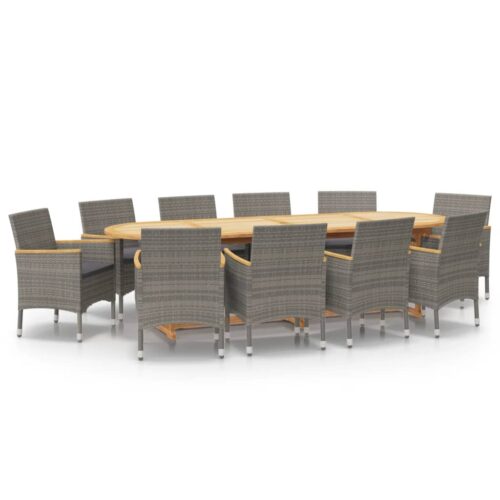11-Piece Garden Dining Set with Cushions Grey