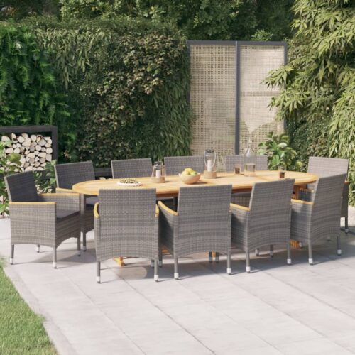 11-Piece Garden Dining Set with Cushions Grey - Image 2