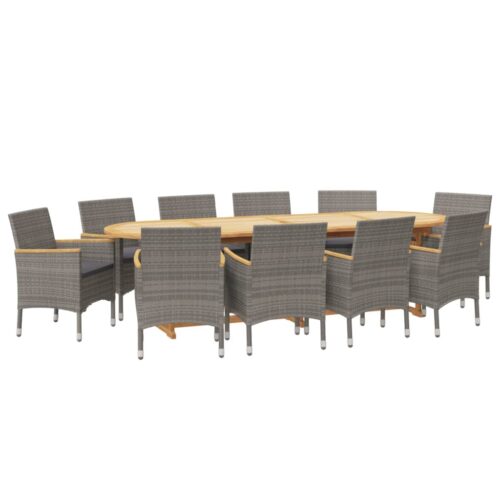 11-Piece Garden Dining Set with Cushions Grey - Image 3