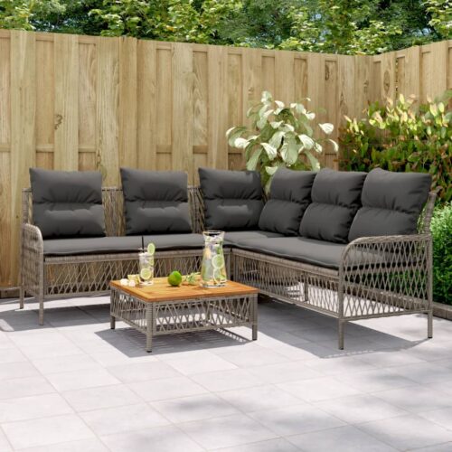 2-Piece Garden Sofa Set with Cushions Grey Poly Rattan - Image 2