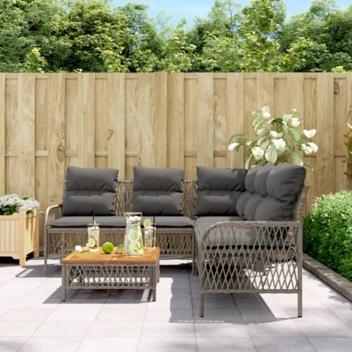 2-Piece Garden Sofa Set with Cushions Grey Poly Rattan - Image 3