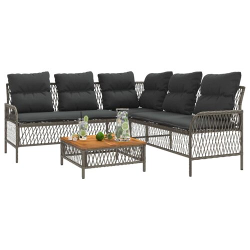 2-Piece Garden Sofa Set with Cushions Grey Poly Rattan - Image 4
