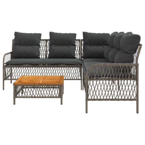 2-Piece Garden Sofa Set with Cushions Grey Poly Rattan - Image 5