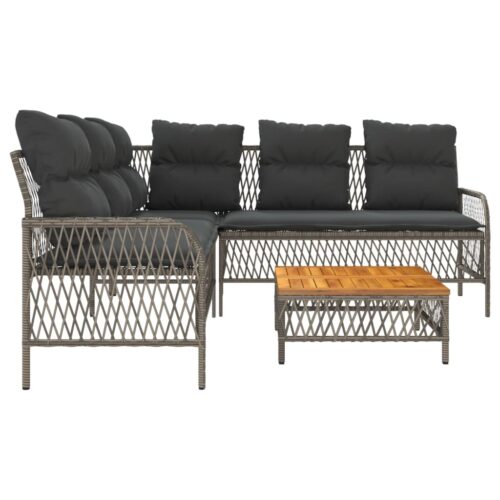 2-Piece Garden Sofa Set with Cushions Grey Poly Rattan - Image 6