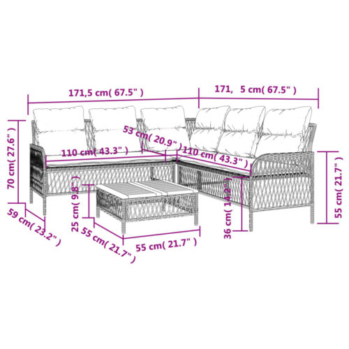 2-Piece Garden Sofa Set with Cushions Grey Poly Rattan - Image 11