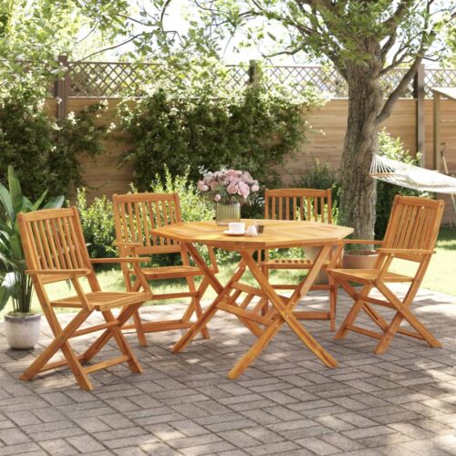 5-Piece Folding Garden Dining Set Solid Wood Acacia - Image 2