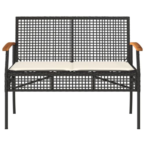 Garden Bench with Cushion Black Poly Rattan Acacia Wood - Image 4
