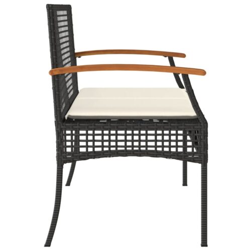Garden Bench with Cushion Black Poly Rattan Acacia Wood - Image 5