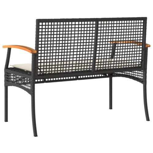 Garden Bench with Cushion Black Poly Rattan Acacia Wood - Image 6