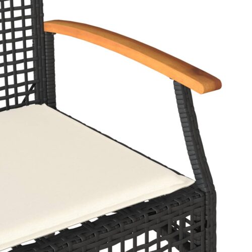 Garden Bench with Cushion Black Poly Rattan Acacia Wood - Image 7