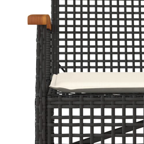Garden Bench with Cushion Black Poly Rattan Acacia Wood - Image 8