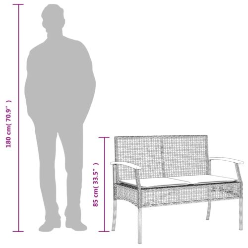 Garden Bench with Cushion Black Poly Rattan Acacia Wood - Image 9
