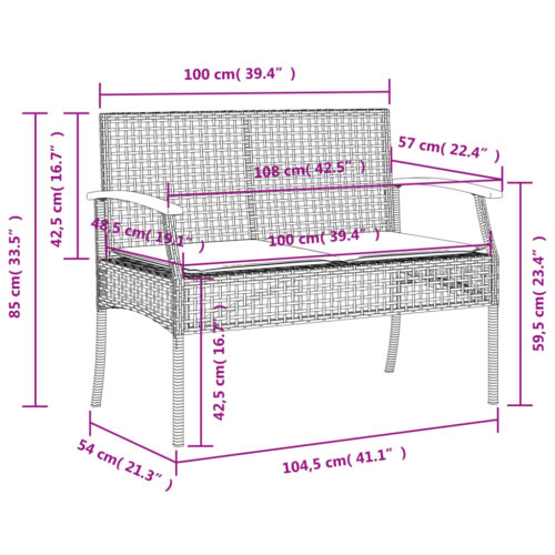 Garden Bench with Cushion Black Poly Rattan Acacia Wood - Image 10