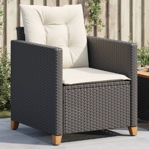 Garden Chair with Cushions Black Poly Rattan - Image 2