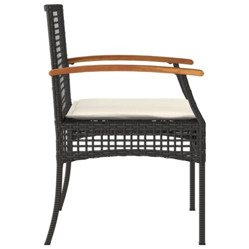 Garden Chairs with Cushions 4pcs Black Poly Rattan Acacia Wood - Image 6