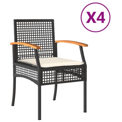 Garden Chairs with Cushions 4pcs Black Poly Rattan Acacia Wood - Image 13