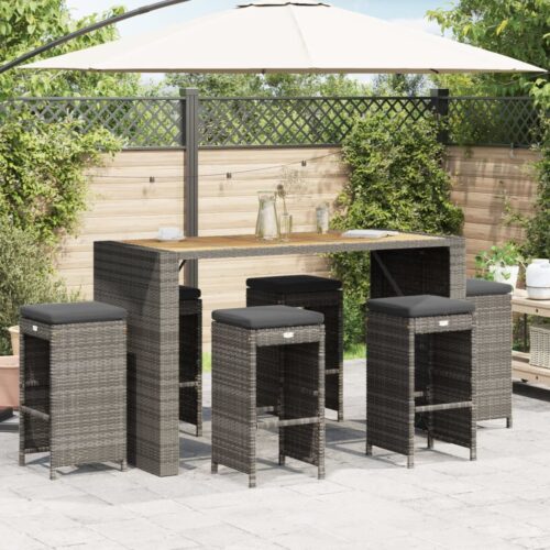 6x Garden Bar Stools with Cushions Wicker Rattan Outdoor Patio Dining Chairs - Image 2