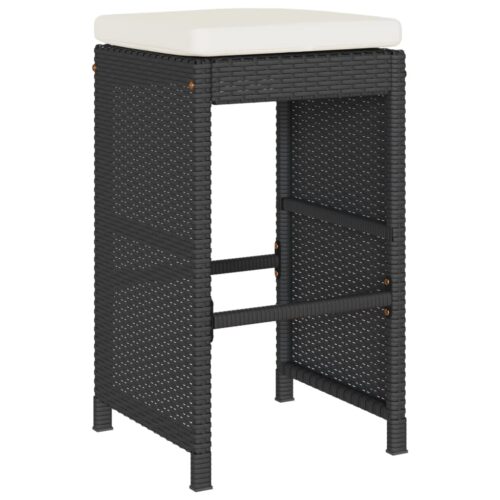 2x Garden Bar Stools with Cushions Black Wicker Rattan Outdoor Patio Dining Chairs - Image 3