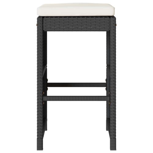 2x Garden Bar Stools with Cushions Black Wicker Rattan Outdoor Patio Dining Chairs - Image 4