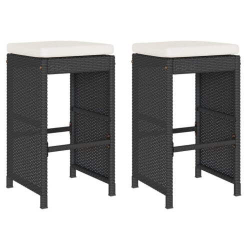 2x Garden Bar Stools with Cushions Black Wicker Rattan Outdoor Patio Dining Chairs - Image 10