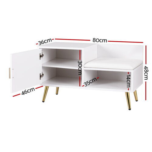 Artiss Shoe Rack Cabinet Bench 6 Pairs White - Image 2