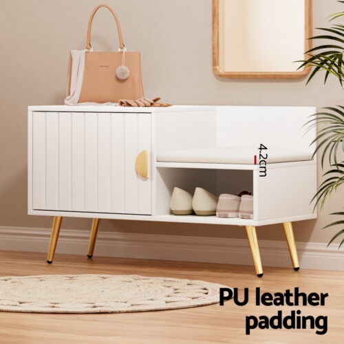 Artiss Shoe Rack Cabinet Bench 6 Pairs White - Image 4